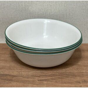 Corelle CORNING 3 Beige Sandstone Dark Green Rim Cereal Bowl 6 Inch
